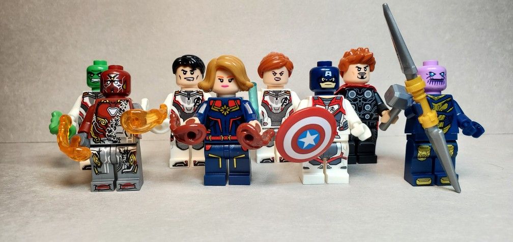 Set Of 8 Custom Marvel Avengers Minifigures W/ Weapons End Game Thanos Captain America