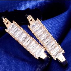 18k gold plated beveled crystal dangle hoop earrings