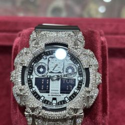 🕒 G-SHOCK Watch with Iced-Out Bezel & Custom Chrome Heart Cross 💎