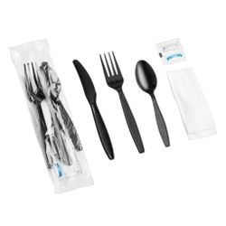 100ct - Sets De Cubiertos Negros Plasticos Heavyweight