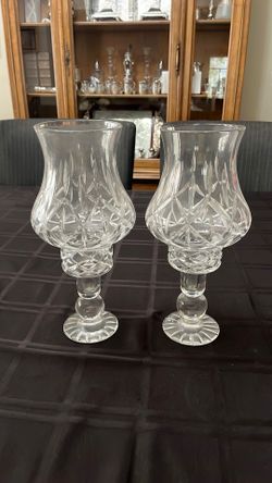 Block Crystal 2-piece "Olympic" pattern hurricane lamps (candle holders).