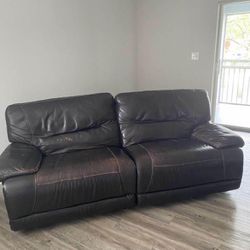 Brown Leather Reclining Sofa and Two Oversized Reclining Loveseats