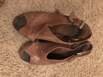 Aerosoles leather and suede wedge sandals 7.5
