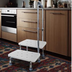 Step Stool with Handle and Non-Skid Platform, Heavy Duty 2 Steps Medical Foot Stool for Adult, Seniors, Handicap Holds up to 350 lbs