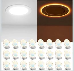 6 Inch LED Recessed Lights 24 Pack 5CCT Canless Wafer Downlights Night Light