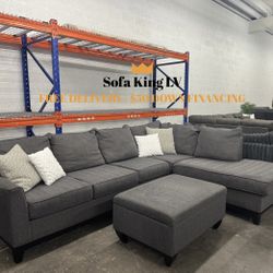 Free Delivery* Like New Gray Sectional Sofa with Ottoman!