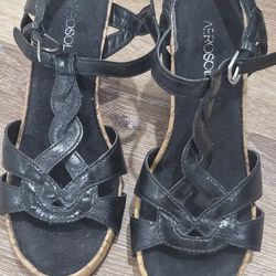 Aerosoles Sz 6.5 M Black Ankle Strap Synthetic Women Sandals Surplusher