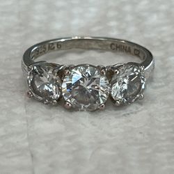 925 Sterling Silver With Three Stone Cubic Zirconia Ring