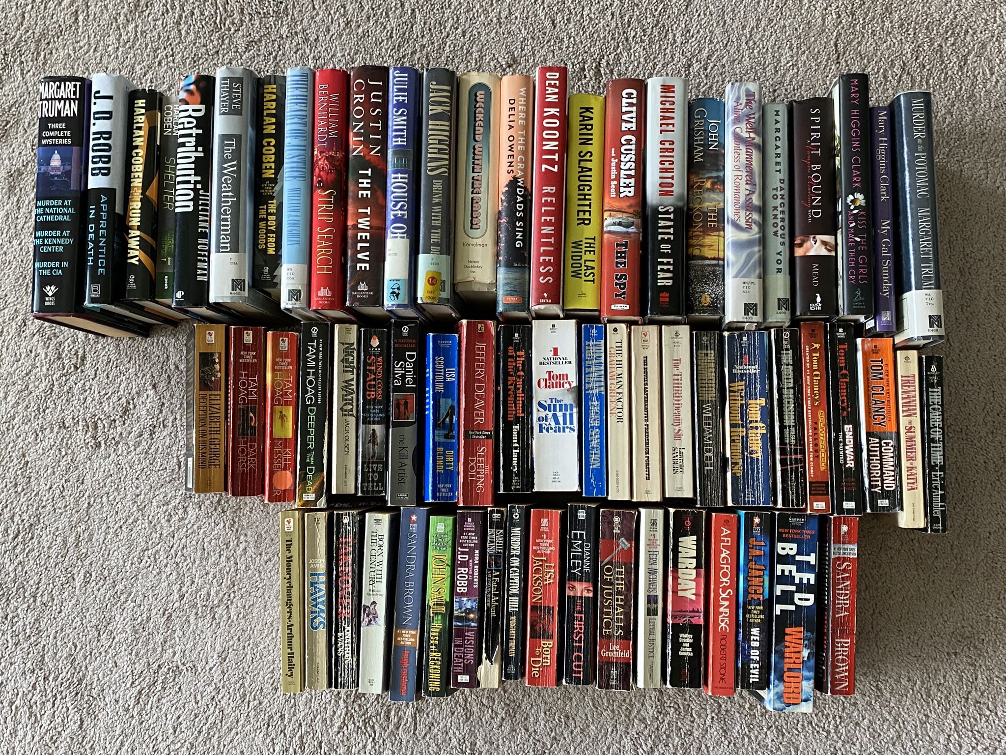 Book collection of 66 novels of intrigue, suspense, mystery, thriller, crime, espionage, etc. Mostly best sellers and/or best selling/popular authors