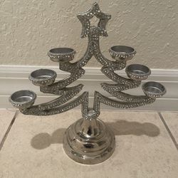 Christmas Candle Holder Decoration Silver Color With Rhinestone 