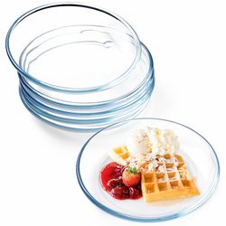 6 Pack 8in Glass Plates - With Lipped Edge - Clear Glass Plate, Tempered Glass Plates Set Of 6, Clea