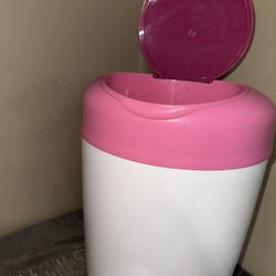 Like New White and Pink Diaper Pail