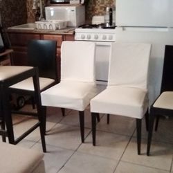 4x Dining Room chairs - 1x Bar Stool - Espresso Brown wood, Cream leather Seats 