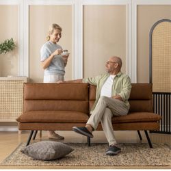 Brand New In Box Brown PU Leather Luxury Futon