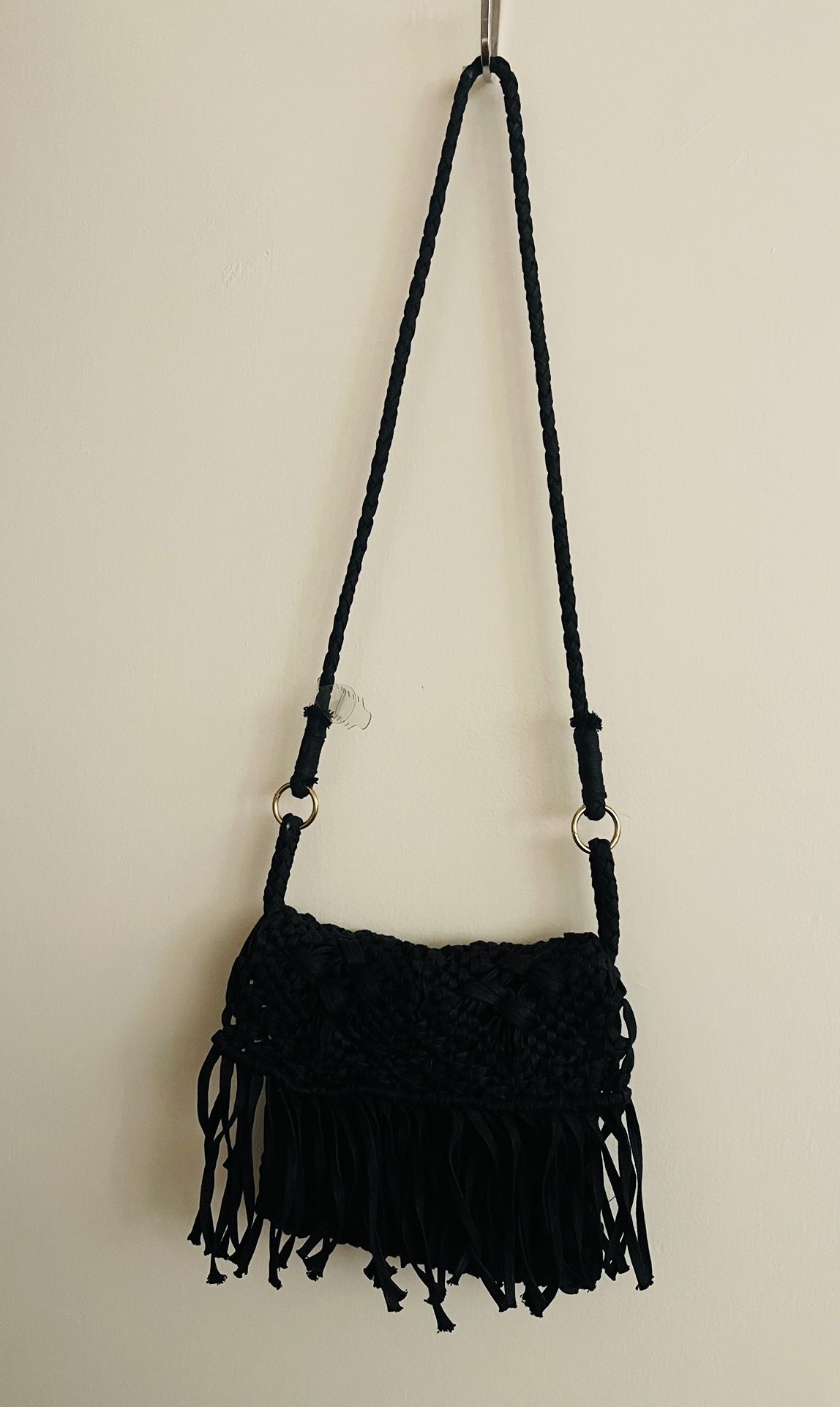 Mossimo fringe tassel boho crochet bag purse black