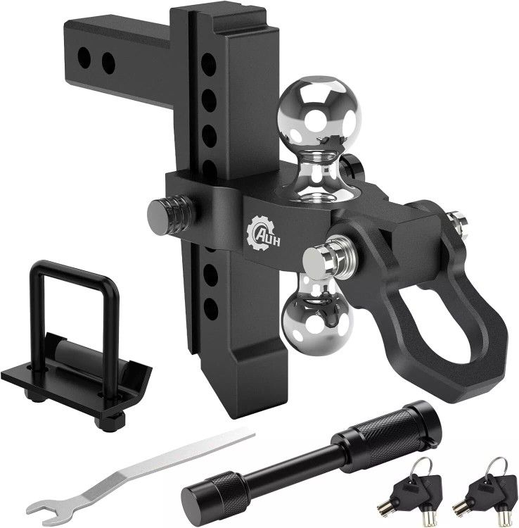 Adjustable Trailer Hitch 2" Receiver 8" Drop With Shackle Black