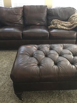 Thomasville Leather Couch and Ottoman