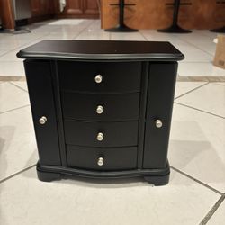 Black Wooden Jewelry Box Organizer – 4 Drawers, Mirror & Side Doors