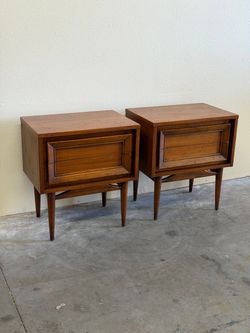 Pair of Mid Century Modern Basic Witz Walnut Nightstands Brutalist Style