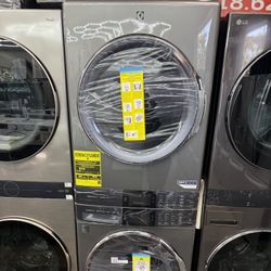 Brand new Electrolux 4.5 cu. ft. Stacked Washer and 8.0 cu. ft. Gas Dryer Laundry Tower in Titanium with SmartBoost Premixing, Energy Star