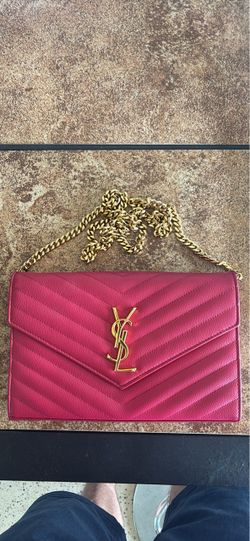 Saint Laurent YSL Pink Chevron Quilted Envelope Chain Wallet Crossbody