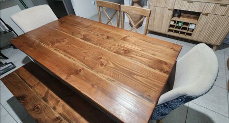 Wood kitchen Table 4 chairs and a  bench