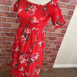 FAVLUX Fashion Red Pink Floral Picture Perfect Summer Maxi Dress Ladies Size M 📷✨