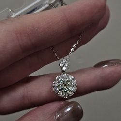 Certified 2ct Lab Grown Diamond Light Blue ✨️ Wedding Necklace Solid Silver 