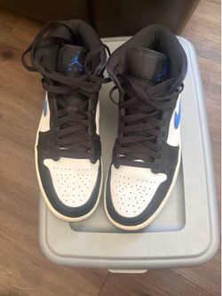 Jordan 1 mid white black and racer blue