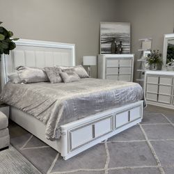 King Upholstered Storage Bed with LED Lighting