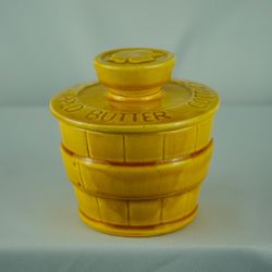 Vintage Cottage Cheese Whipped Butter Crock - Shamrock Design - Los Angeles Pottery