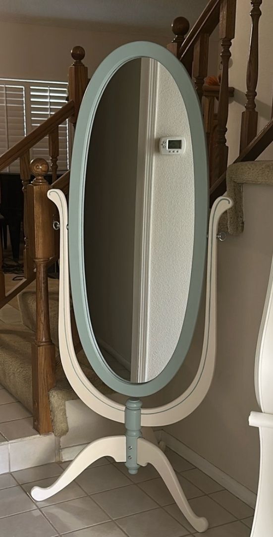 Updated Antique Oak Standing Mirror