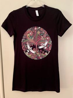 New Peace Doves Black Womens 100% Cotton Small T Shirt