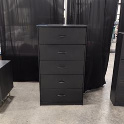 Dark Gray Five-Drawer Tall Dresser with Curved Pulls