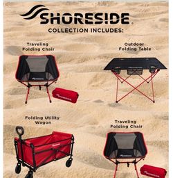 Beach chairs, Table, and utility wagon
