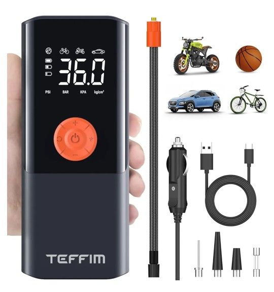 Tire Inflator Portable Air Compressor with Digital Pressure Gauge, 10000mAh Battery & LED Light, 12V Smart Air Pump for Car Tires, Motorcycle, SUV, El