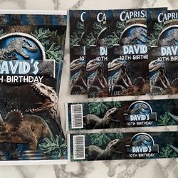 Jurassic Park World 🦖 Birthday Theme Party Labels Stickers Centerpieces Favors Treat Candy Chip Bags
