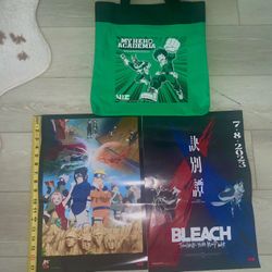 3 pcs AX2023 Anime Expo My Hero Academia Bag, Bleach and Naruto poster