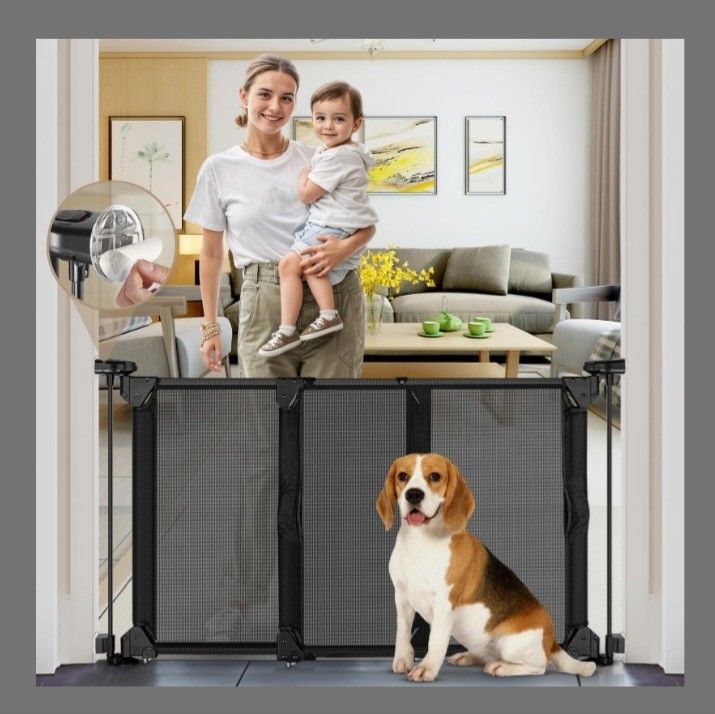 28" Tall No Drill Baby Gate No Bottom Bar, Sliding Dog Gate for Stairs No Drilling Expandable Baby Gate with Dual-Opening Walk Thru Door, 32-55"