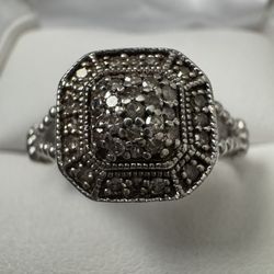 Sterling Silver ~1/4CTW Diamond Cluster Split Shank Ring Size 7