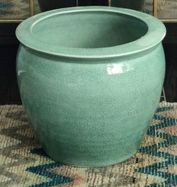 Vintage Chinese Celadon Porcelain Fish Bowl Jardiniere Planter 16"W 13"H