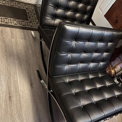Barcelona Leather Lounge Chair Pair (2) 