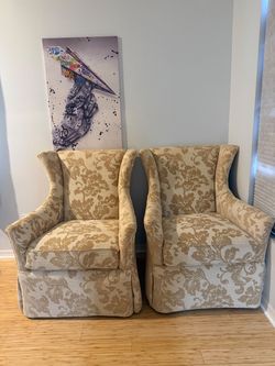 Set of 2 Beige Floral Wingback Chairs