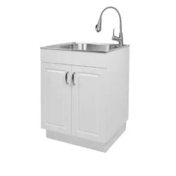 Glacier Bay 24 in. W x 21 in. D x 34 in. L Stainless Steel Laundry/Utility Sink with Faucet and Cabinet in White