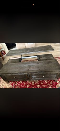 Dark Wood Lift-Top Coffee Table with Drawers