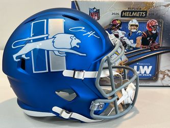 AIDAN HUTCHINSON Autographed Detroit Lions Football Helmet Alternate Replica Fanatics Under Wraps COA