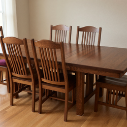 Like-New Rectangular Oak Dining Table 96x42 Extendable Seats 6 - Bellevue, WA