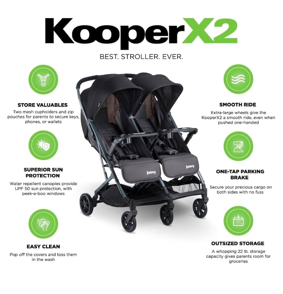 Joovy Kooper X2 Side by Side Double Stroller Featuring Dual Snack