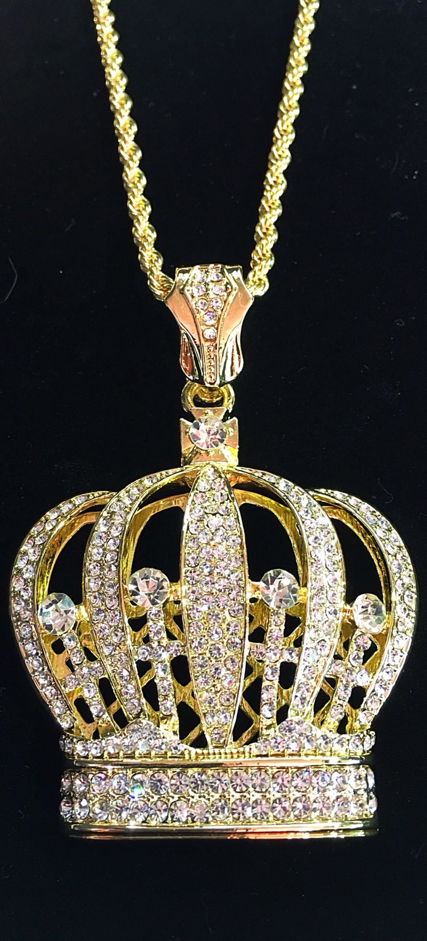 CROWN 18K GOLD DIAMONDS cz CHAIN MADE IN ITALY