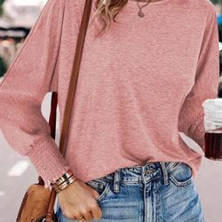 Dokotoo Womens Tops Long Sleeve Tops Shirts 2025 Spring Trendy Business Work Loose Basic T-Shirts. Size: M